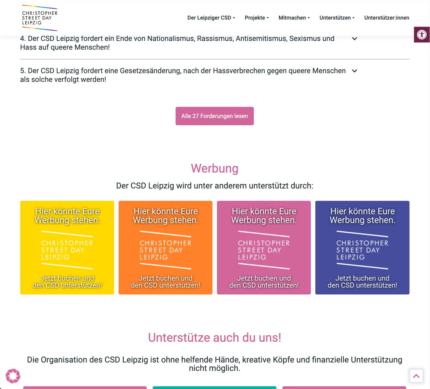 Beispiel für Kacheln auf der Startseite